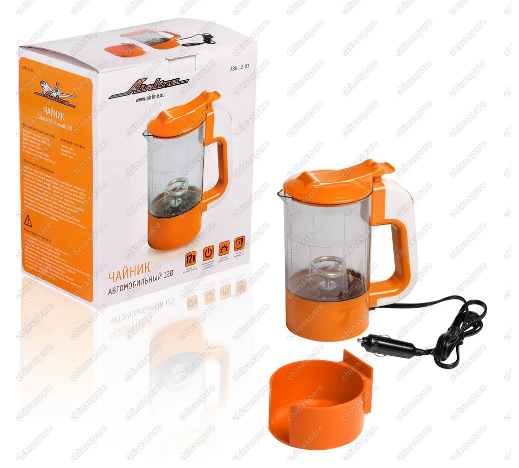 Чайник автомобильный 12В прозрачный/оранжевый пластик автоматическое отключение