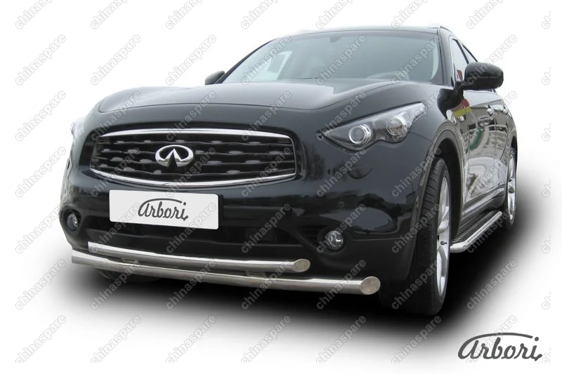 Защита переднего бампера d76+d57 двойная  Arbori нерж. сталь для Infiniti FX-35; FX50 2008-2013