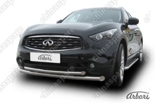 Защита переднего бампера d76+d57 двойная  Arbori нерж. сталь для Infiniti FX-35; FX50 2008-2013
