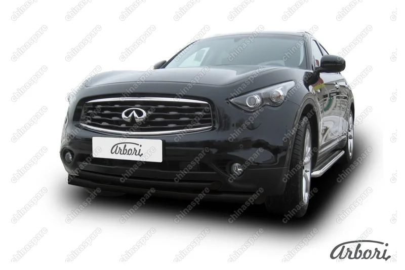 Защита переднего бампера d76+d57 двойная  Arbori черн. для Infiniti FX-35; FX50 2008-2013