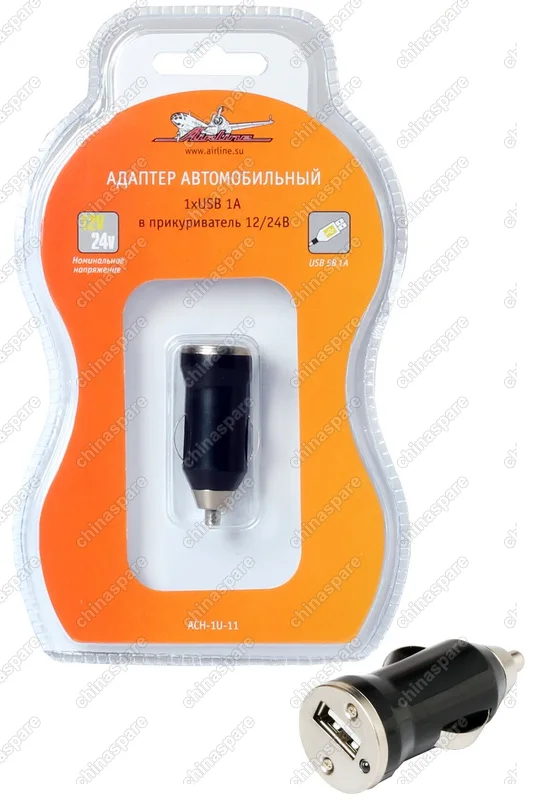 Адаптер автомобильный 1хUSB 1А в прикуриватель 12/24В