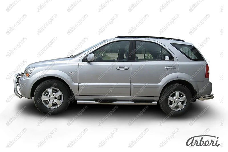 AFZDAKSR08 Защита порогов d76 с проступями Arbori нерж. сталь для Kia SORENTO 2006-2011
