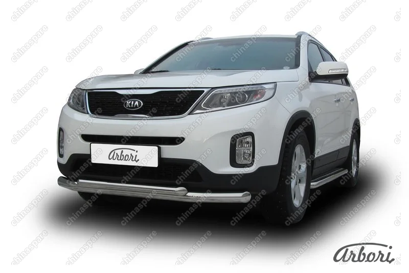 AFZDAKS1301 Защита переднего бампера d76+d57 двойная Arbori нерж. сталь для KIA Sorento 2013-нв