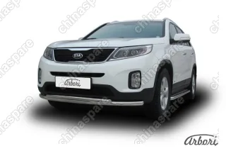 AFZDAKS1303 Защита переднего бампера d57+d42 двойная радиусная Arbori нерж. сталь для KIA Sorento 2013-нв