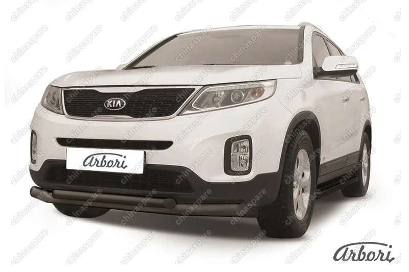 AFZDAKS1301B Защита переднего бампера d76+d57 двойная Arbori черн. для KIA Sorento 2013-нв