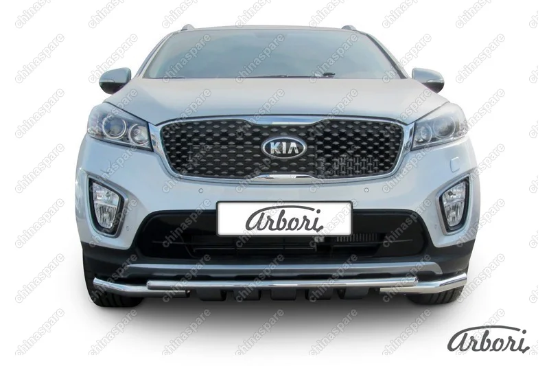 AFZDAKS1501 Защита переднего бампера d57+d42 двойная с профильной ЗК Arbori нерж. сталь для KIA Sorento Prime 2015-2018