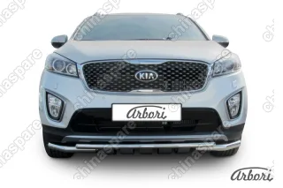 AFZDAKS1501 Защита переднего бампера d57+d42 двойная с профильной ЗК Arbori нерж. сталь для KIA Sorento Prime 2015-2018