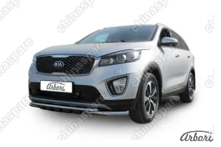 AFZDAKS1501 Защита переднего бампера d57+d42 двойная с профильной ЗК Arbori нерж. сталь для KIA Sorento Prime 2015-2018