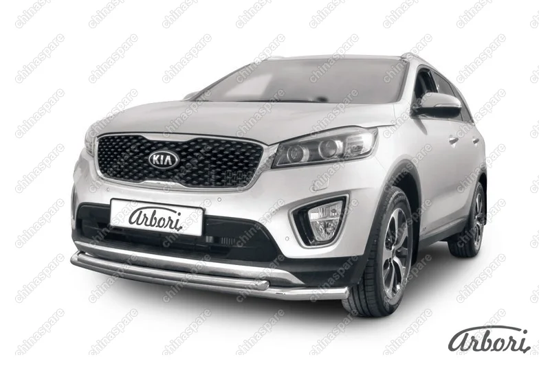 AFZDAKS1502 Защита переднего бампера d57+d42 двойная Arbori нерж. сталь для KIA Sorento Prime 2015-2018