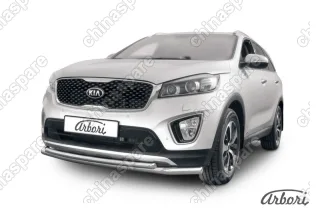 AFZDAKS1502 Защита переднего бампера d57+d42 двойная Arbori нерж. сталь для KIA Sorento Prime 2015-2018