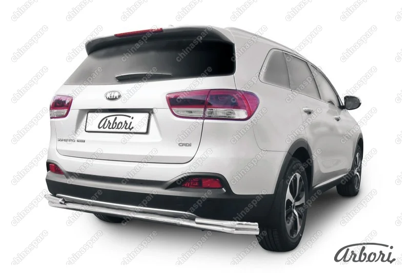 AFZDAKS1510 Защита заднего бампера d57+d42 двойная длинная Arbori нерж. сталь для KIA Sorento Prime 2015-2018