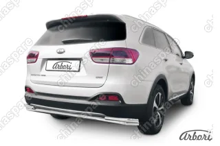 AFZDAKS1510 Защита заднего бампера d57+d42 двойная длинная Arbori нерж. сталь для KIA Sorento Prime 2015-2018