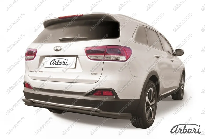 AFZDAKS1510B Защита заднего бампера d57+d42 двойная длинная Arbori черн. для KIA Sorento Prime 2015-2018