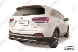 AFZDAKS1510B Защита заднего бампера d57+d42 двойная длинная Arbori черн. для KIA Sorento Prime 2015-2018