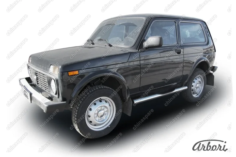 AFZDANIV05 Защита порогов d76 с проступями Arbori нерж. сталь для LADA 4х4 3дв. 1977-нв