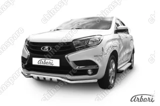 AFZDALADXR02 Защита переднего бампера d42 "волна" с декоративными элементами Arbori нерж. сталь для LADA Xray 2015-нв