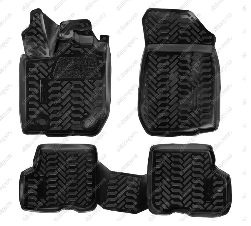 Ковры в салон (3D с подпятником) Renault Logan II (2014-)  компл. 4 шт., (крепеж), высокий борт, полимерные, черные