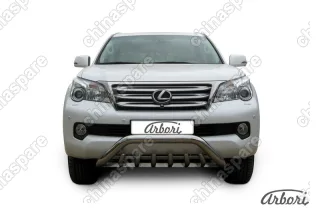 Кенгурятник d76 низкий "мини" с защитой картера Arbori нерж. сталь для Lexus GX460 2010-2013