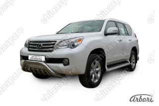 Кенгурятник d76 низкий "мини" с защитой картера Arbori нерж. сталь для Lexus GX460 2010-2013