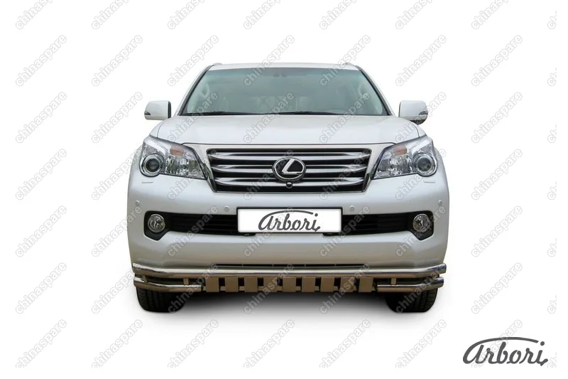 Защита переднего бампера d57+d57 с профильной защитой картера Arbori нерж. сталь для Lexus GX460 2010-2013