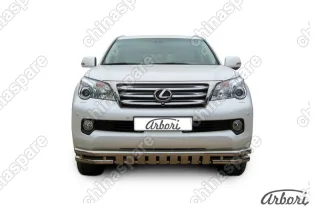 Защита переднего бампера d57+d57 с профильной защитой картера Arbori нерж. сталь для Lexus GX460 2010-2013