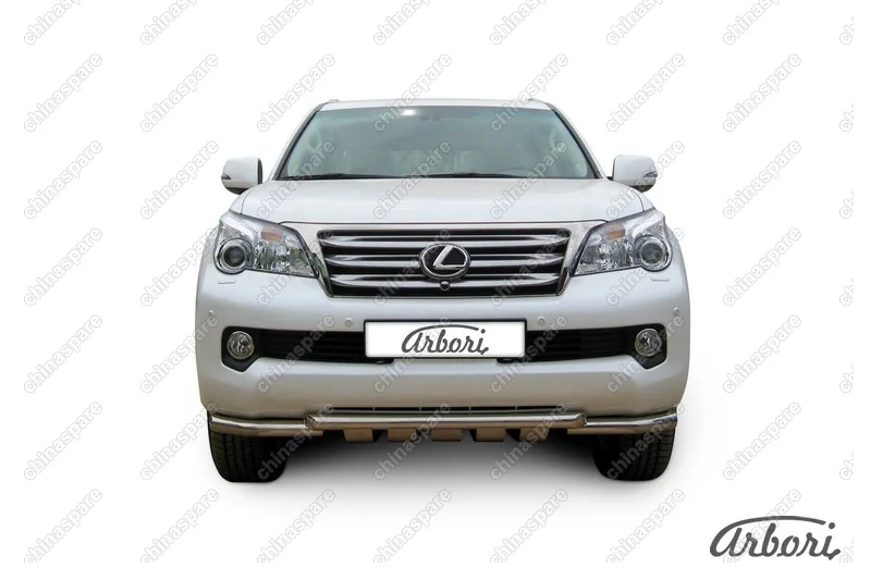 Защита переднего бампера d57+d57 двойная с защитой картера Arbori нерж. сталь для Lexus GX460 2010-2013