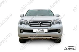 Защита переднего бампера d57+d57 двойная с защитой картера Arbori нерж. сталь для Lexus GX460 2010-2013