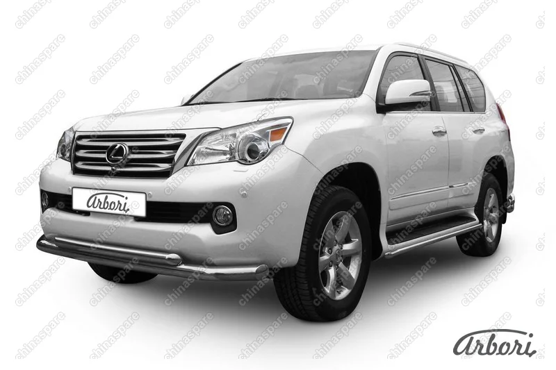Защита переднего бампера d76+d57 двойная Arbori нерж. сталь для Lexus GX460 2010-2013