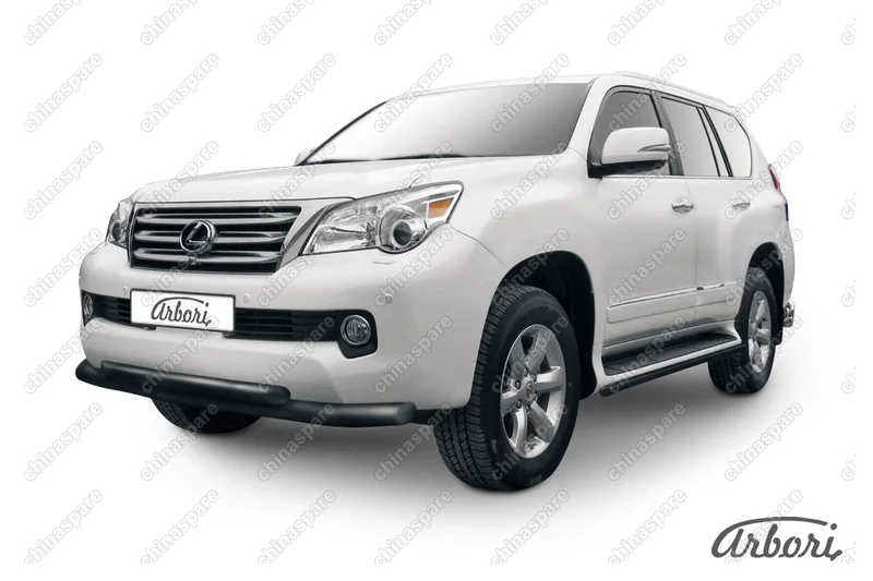 Защита переднего бампера d76+d57 двойная Arbori черн. для Lexus GX460 2010-2013