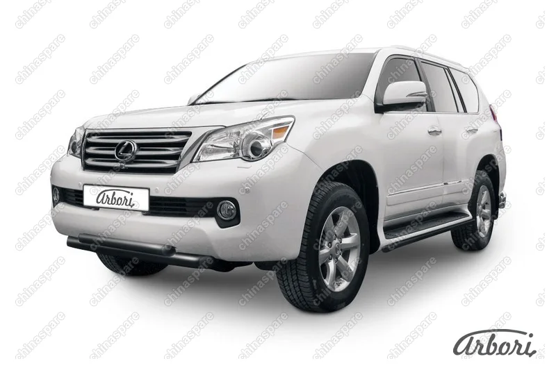 Защита переднего бампера d76+d57 двойная короткая Arbori черн. для Lexus GX460 2010-2013