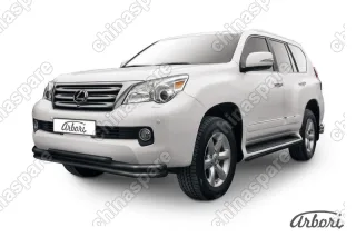 Защита переднего бампера d57+d57+d42 тройная  Arbori черн. для Lexus GX460 2010-2013