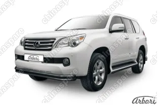 Защита переднего бампера d57+d57 двойная  Arbori черн. для Lexus GX460 2010-2013