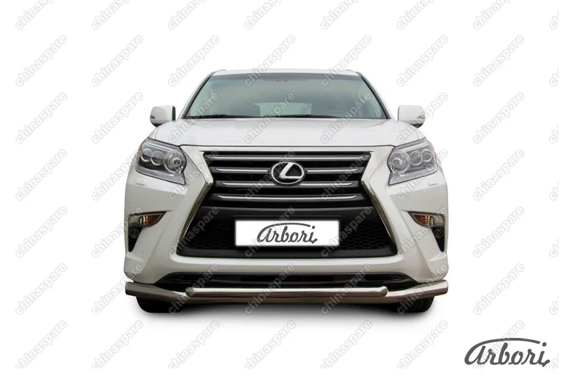 Защита переднего бампера d76+d57 двойная Arbori нерж. сталь для Lexus GX460 2013-нв