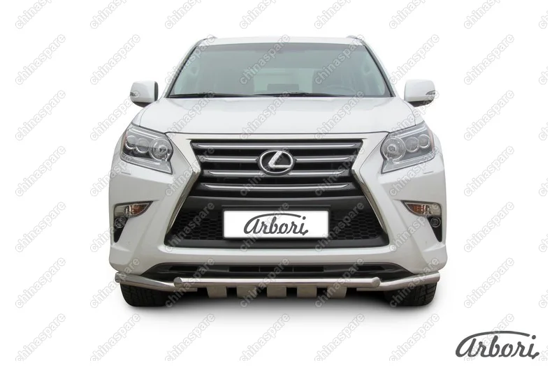 Защита переднего бампера d57+d57 двойная с профильной ЗК Arbori нерж. сталь для Lexus GX460 2013-нв
