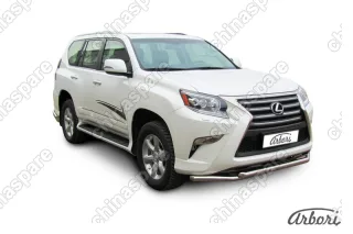 Защита переднего бампера d57+d57 двойная Arbori нерж. сталь для Lexus GX460 2013-нв