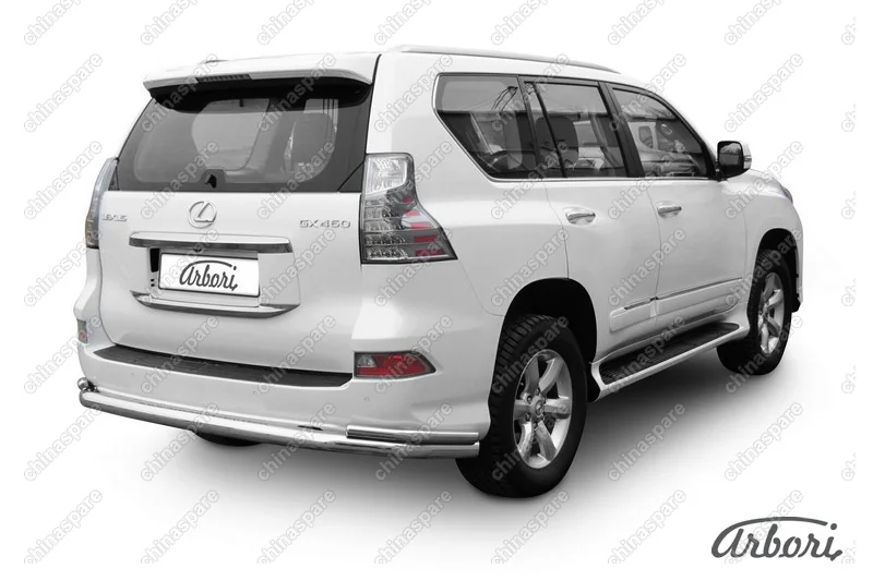 Защита заднего бампера d76+d42 двойная Arbori нерж. сталь для Lexus GX460 2013-нв
