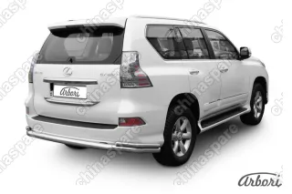 Защита заднего бампера d76+d42 двойная Arbori нерж. сталь для Lexus GX460 2013-нв