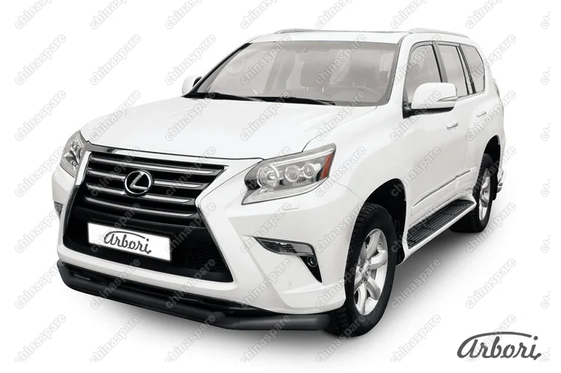 Защита переднего бампера d76+d57 двойная Arbori черн. для Lexus GX460 2013-нв