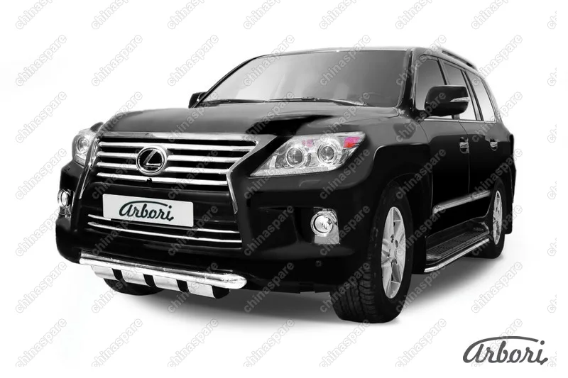 Защита переднего бампера d76 с профильной ЗК Arbori нерж. сталь для Lexus LX570 2012-2015