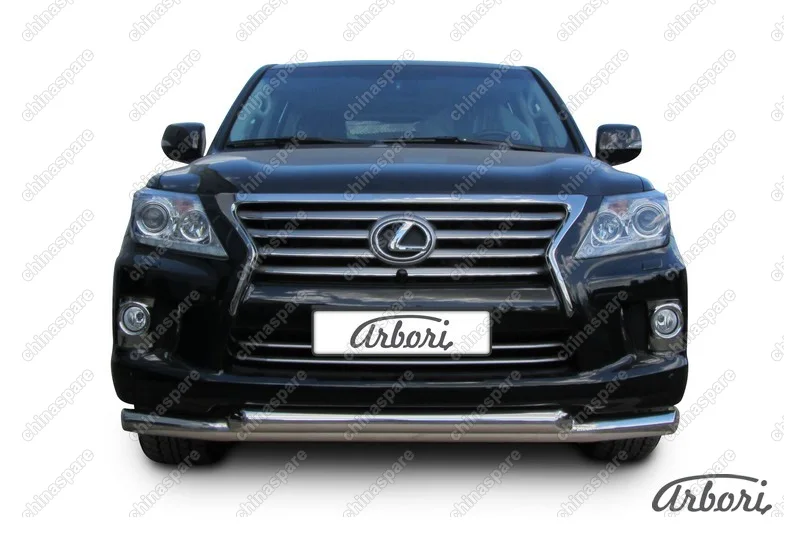 Защита переднего бампера d76+d76 двойная Arbori нерж. сталь для Lexus LX570 2012-2015