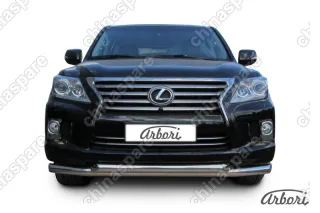 Защита переднего бампера d76+d76 двойная Arbori нерж. сталь для Lexus LX570 2012-2015