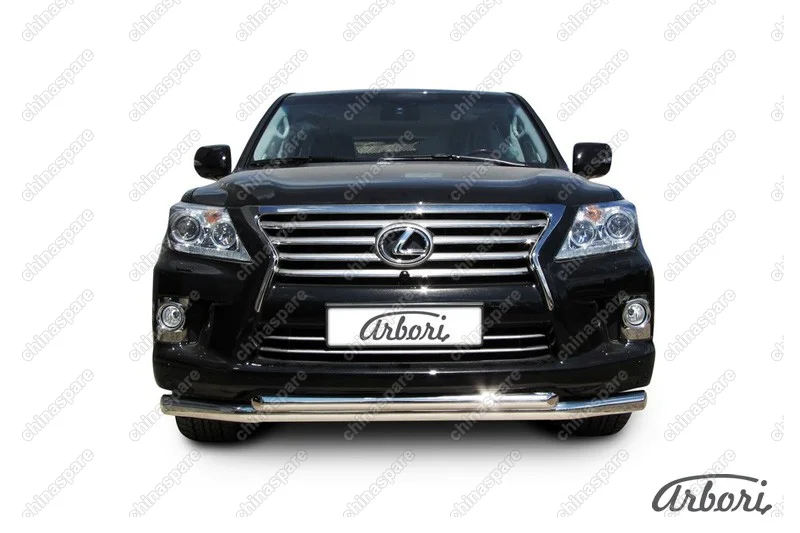 Защита переднего бампера d76+d57 двойная Arbori нерж. сталь для Lexus LX570 2012-2015