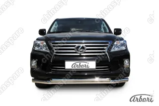 Защита переднего бампера d76+d57 двойная Arbori нерж. сталь для Lexus LX570 2012-2015