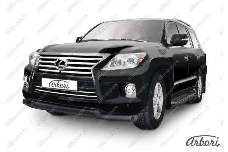 Защита переднего бампера d76+d76 двойная Arbori черн. для Lexus LX570 2012-2015