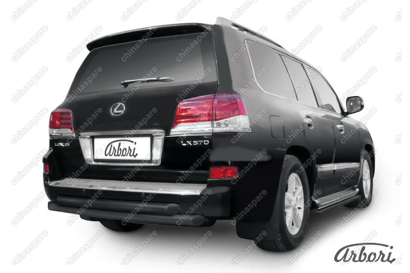 Защита заднего бампера d76+d76 двойная радиусная Arbori черн. для Lexus LX570 2012-2015