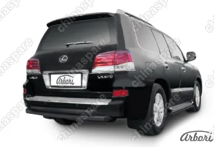Защита заднего бампера d76+d76 двойная радиусная Arbori черн. для Lexus LX570 2012-2015