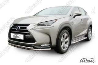AFZDALNX02 Защита переднего бампера d57 с профильной ЗК Arbori нерж. сталь для LEXUS NX 2014-2017