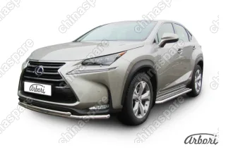 AFZDALNX04 Защита переднего бампера d57+d42 двойная радиусная Arbori нерж. сталь для LEXUS NX 2014-2017