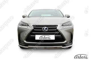 AFZDALNX04 Защита переднего бампера d57+d42 двойная радиусная Arbori нерж. сталь для LEXUS NX 2014-2017