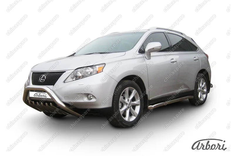 Кенгурятник d76 низкий с защитой картера Arbori нерж. сталь для Lexus RX350 2009-2012